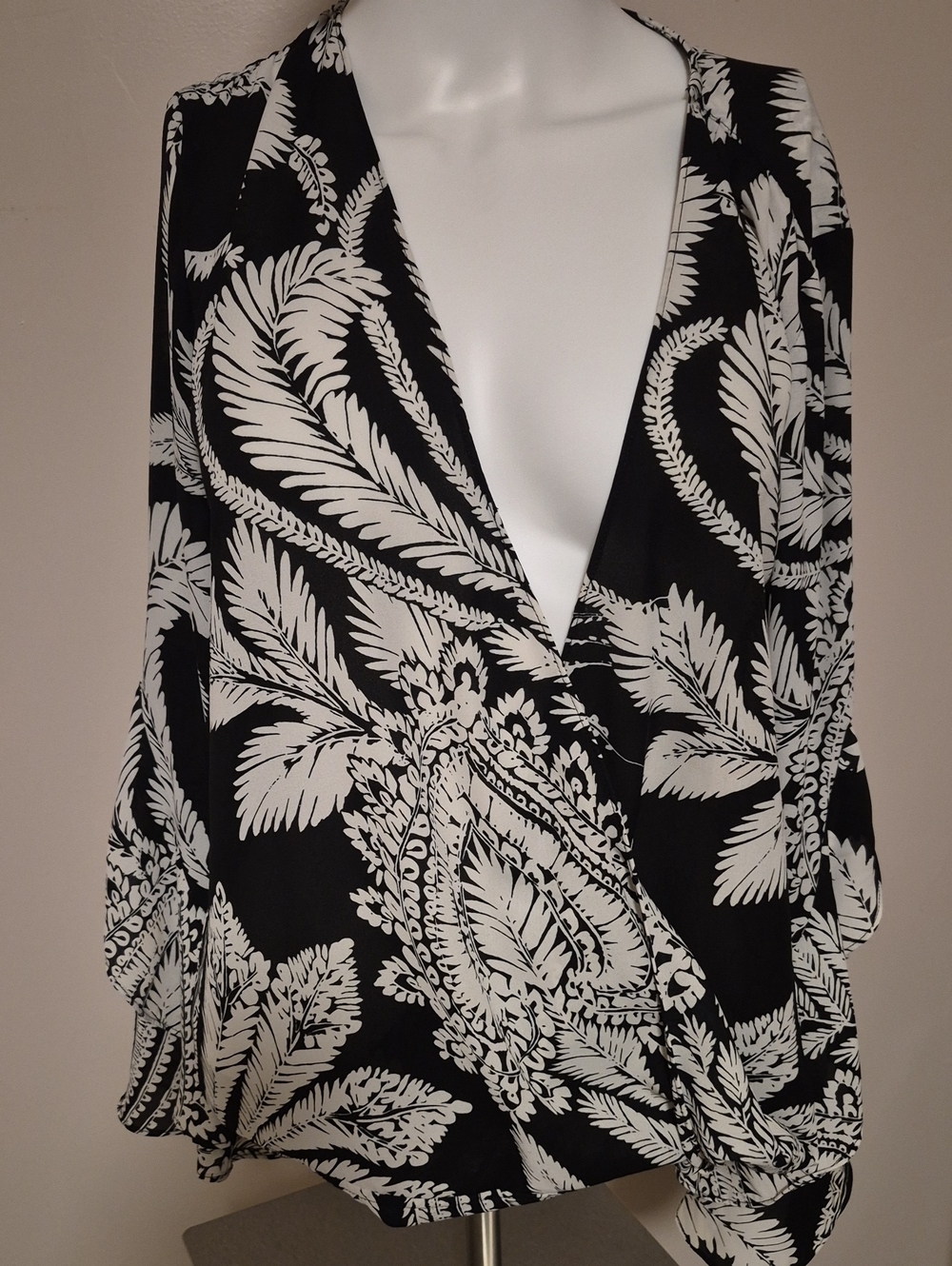 INC International Concepts Black and White Palm Print Blouse